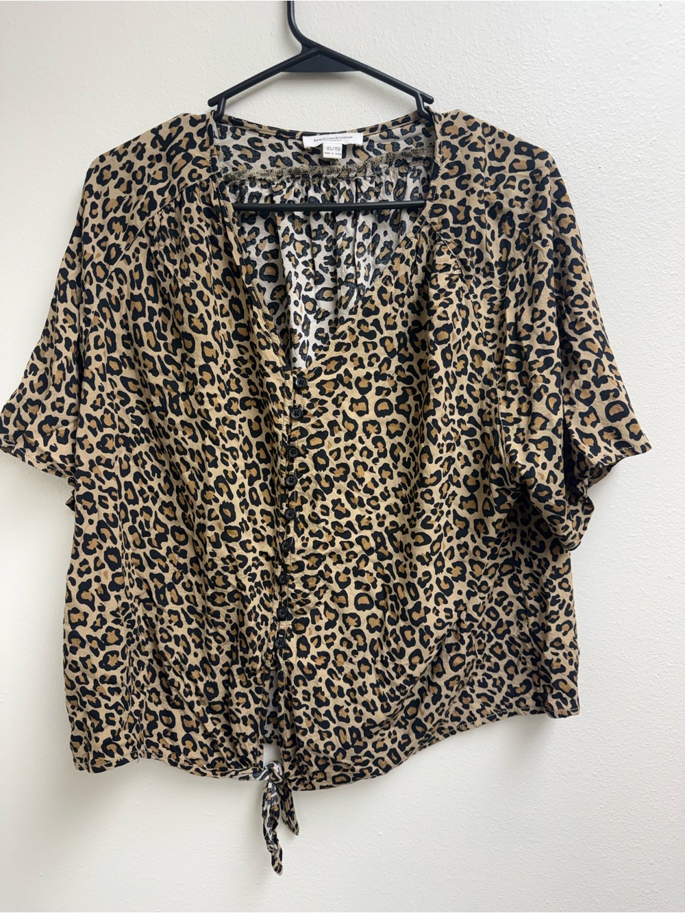 beachlunchlounge Leopard-Print Button Front Tie-Hem Top - Brown/Black